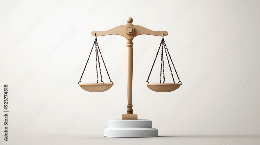 Elegant wooden balance scale on a minimalistic background, symbolizing justice, fairness, and legal principles.