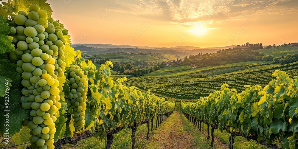 Naklejka premium Lush Vineyard in Summer Ideal for Wine Enthusiasts