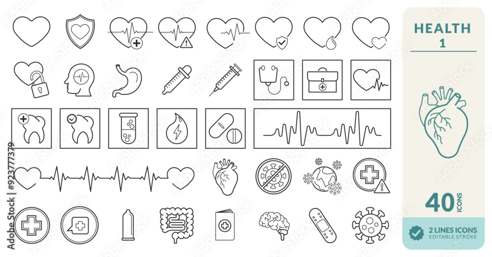 Pack of icons with medical symbols that addresses information bacteria diseases heart pandemics alerts public health contagions prevention and medicines to combat Pack of icons with medical symbols that addresses information bacteria diseases heart pandemics alerts public health contagions prevention and medicines to combat