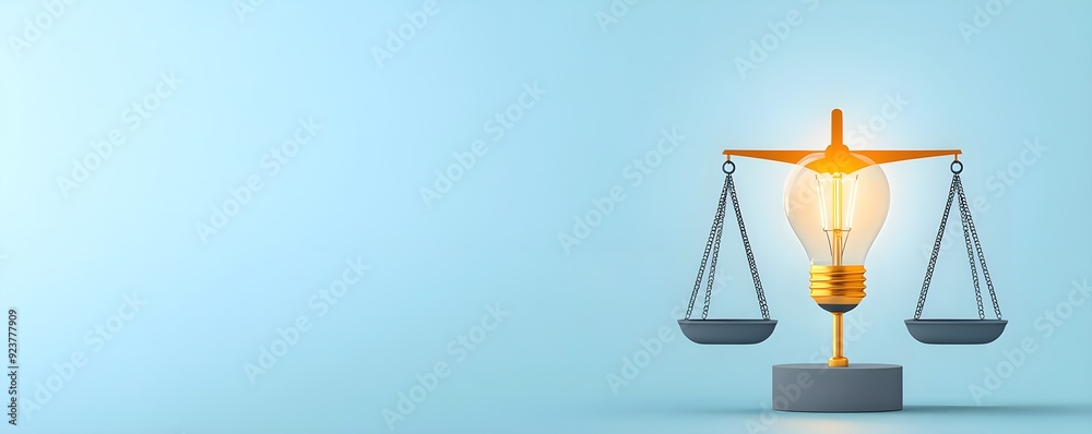 Light bulb with scales, balancing ideas and growth, flat design illustration Light bulb with scales, balancing ideas and growth, flat design illustration