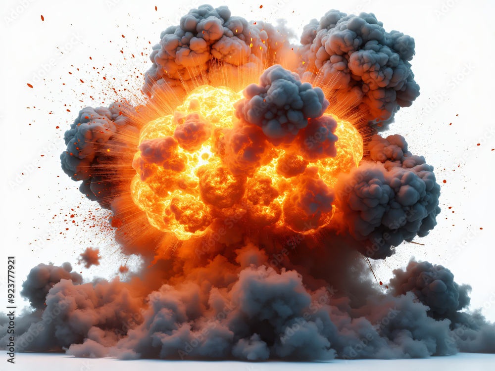 exploding cloud of smoke and fire isolated on white background exploding cloud of smoke and fire isolated on white background