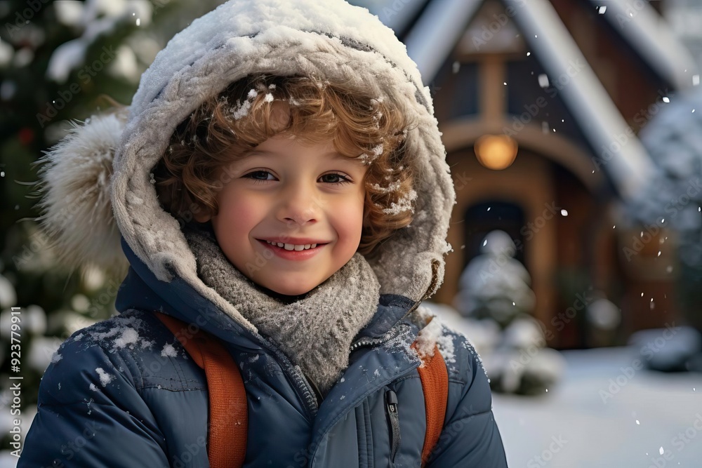 A cheerful boy in a cozy winter coat, smiling in the snow, capturing the joy of winter holidays and outdoor family fun. A cheerful boy in a cozy winter coat, smiling in the snow, capturing the joy of winter holidays and outdoor family fun.
