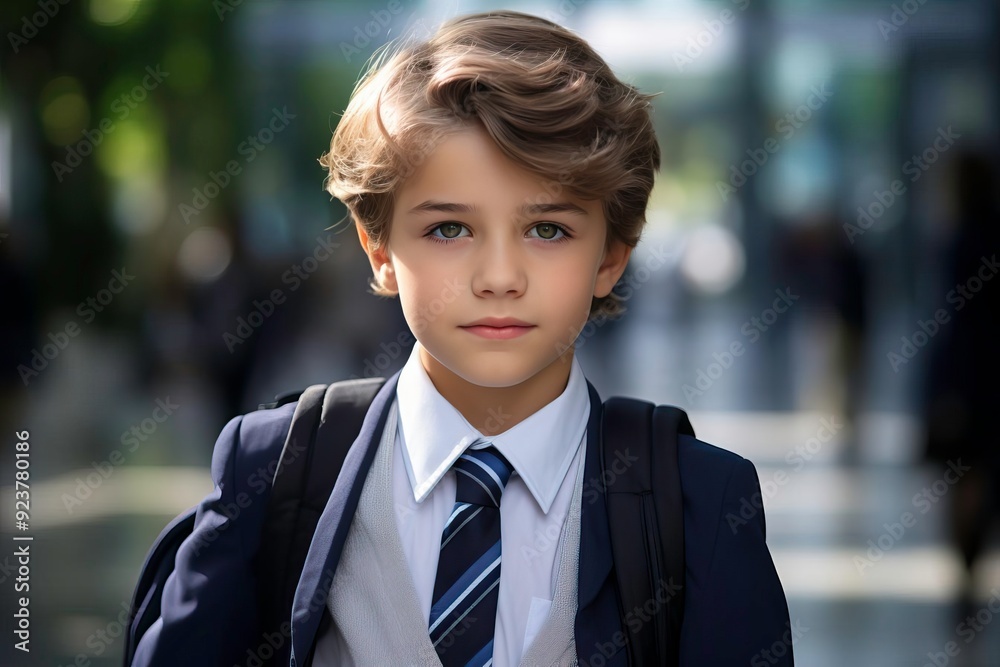 A confident schoolboy in a formal outfit, walking in a vibrant educational setting, ready for a day of learning and adventure. A confident schoolboy in a formal outfit, walking in a vibrant educational setting, ready for a day of learning and adventure.