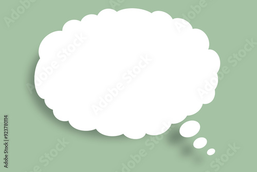 White cloud paper speech bubble shape against light green color background.