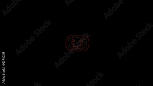 3d render of a futuristic neon glowing illuminating rainbow laser outline pumpkin light shape tunnel in black space sky. Halloween LGBT Pride party disco wireframe grid template. Animation loop 4k