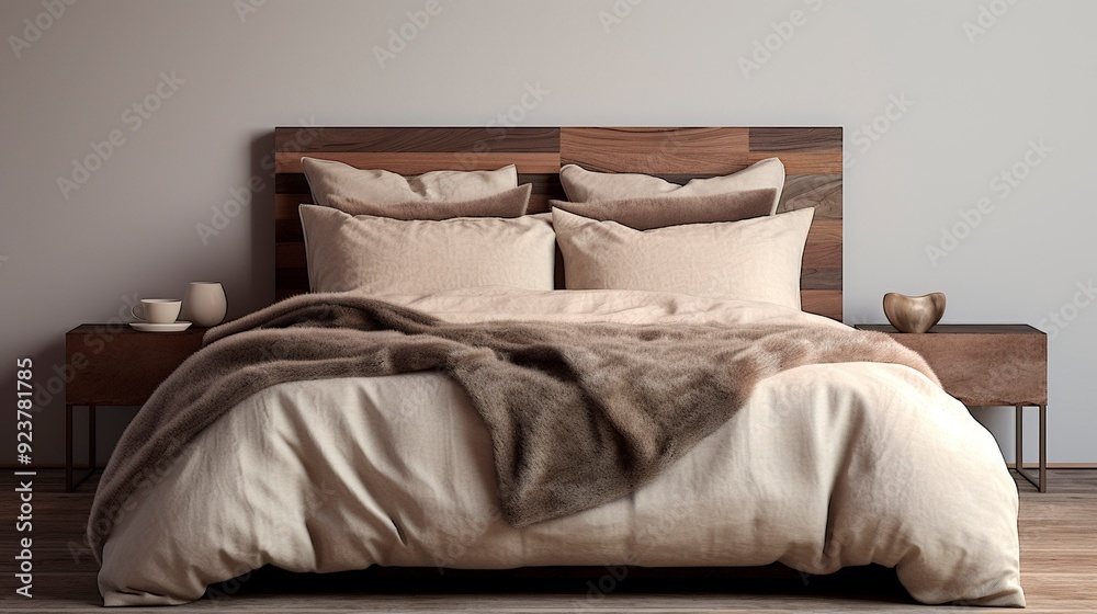 A photo of a bed with a textured duvet cover