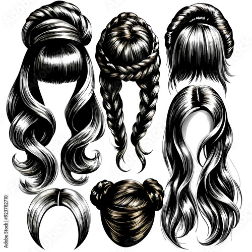 Realistic set of female hairstyles on an isolated white background (13)