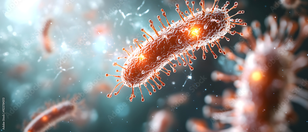 Close-up 3D illustration of bacteria detected under advanced microscope Close-up 3D illustration of bacteria detected under advanced microscope