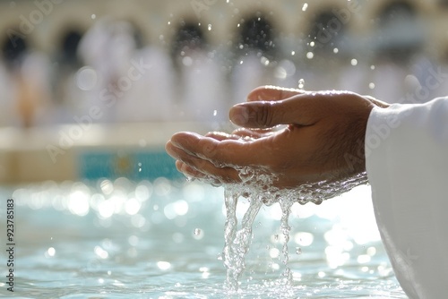 Muslim Performing Wudhu Ablution Moment