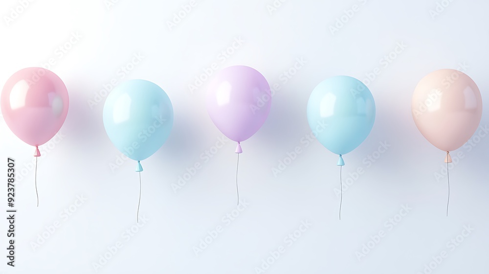 Whimsical 3D Clay Cartoon Balloon Drifting in Pastel Colored Air on Pure White Background Whimsical 3D Clay Cartoon Balloon Drifting in Pastel Colored Air on Pure White Background