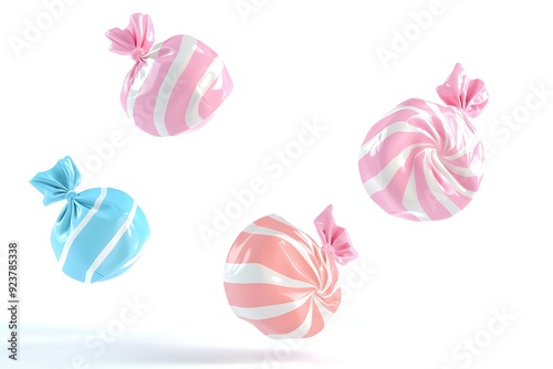 Whimsical 3D Clay Cartoon Spinning Candy in Pastel Colors on White Background