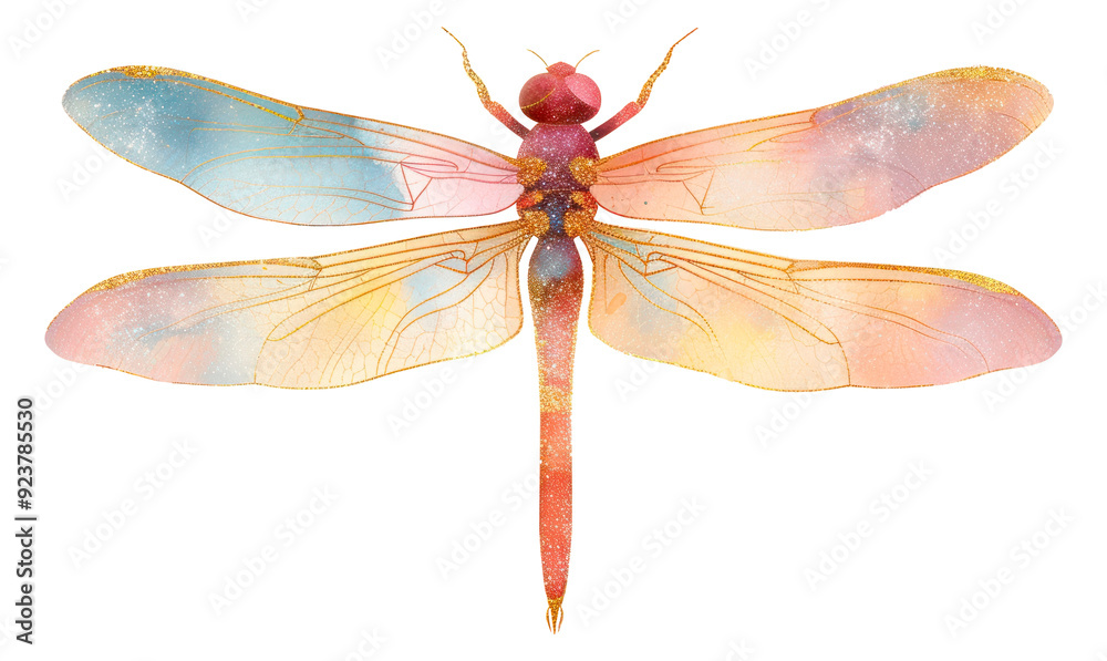 PNG Colorful dragonfly with gradient wings, transparent background PNG Colorful dragonfly with gradient wings, transparent background
