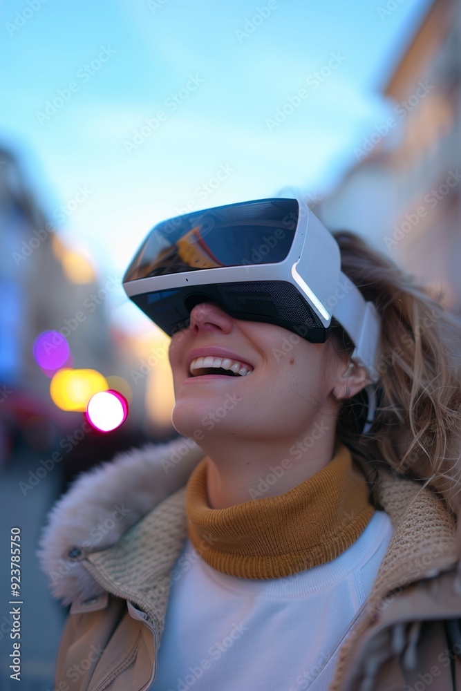 A Reality woman modern entertainment equipment smiling A Reality woman modern entertainment equipment smiling