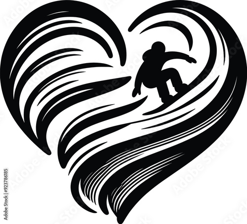 Adobe IllustratoVector style logo featuring a heart and a snowboarder created from flowing lines reminiscent of snowboarding tracksr Artwork