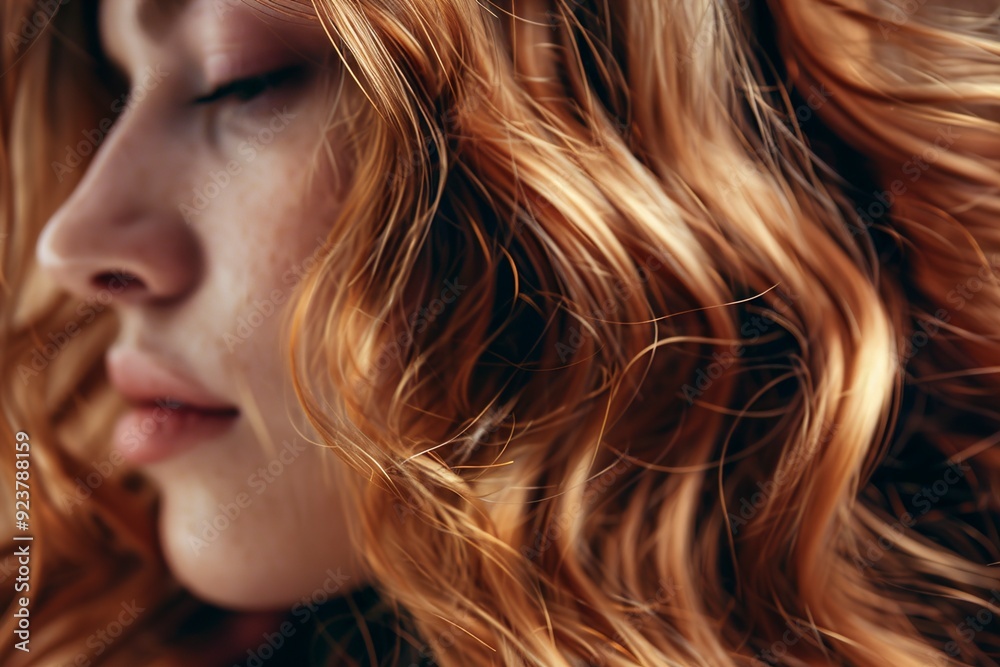 A Shiny woman female wavy healthy highlight wave beauty A Shiny woman female wavy healthy highlight wave beauty