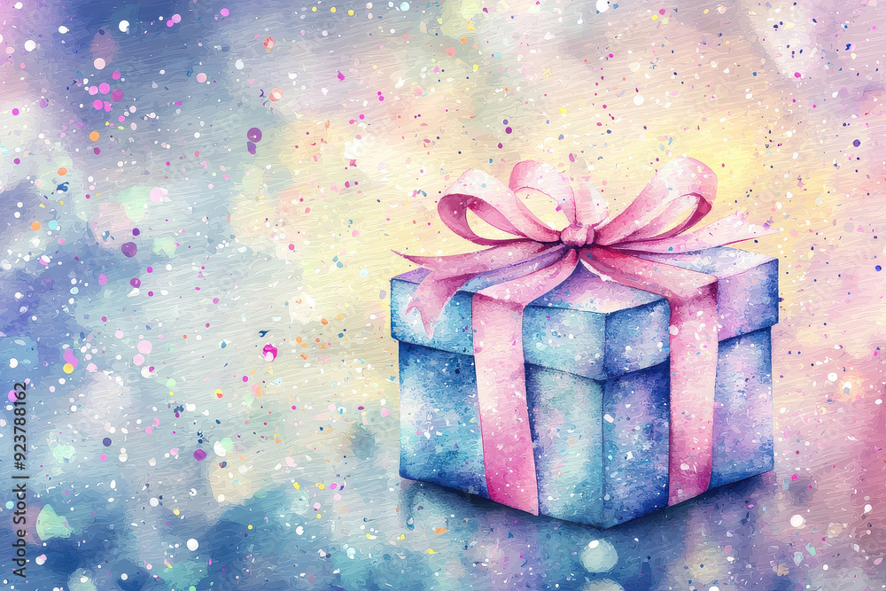 A beautifully wrapped, colorful gift box with a bright ribbon sits against a festive, abstract background filled with vibrant colors and confetti, evoking celebration and joy. A beautifully wrapped, colorful gift box with a bright ribbon sits against a festive, abstract background filled with vibrant colors and confetti, evoking celebration and joy.