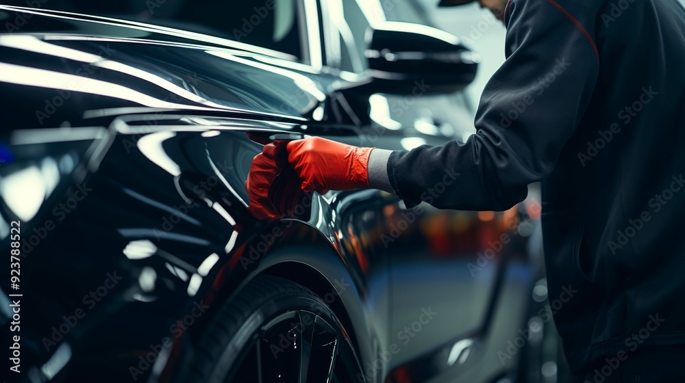A photo of a cars side mirrors being polished. A photo of a cars side mirrors being polished.