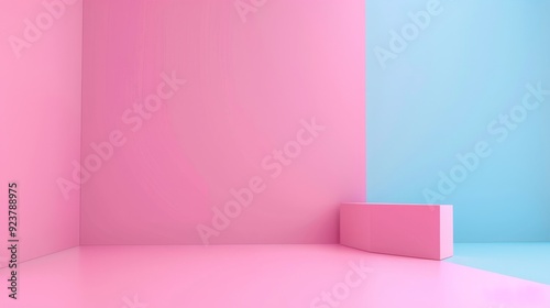 Minimalistic pink and blue pastel color 3D room interior corner scene. AI generated images.