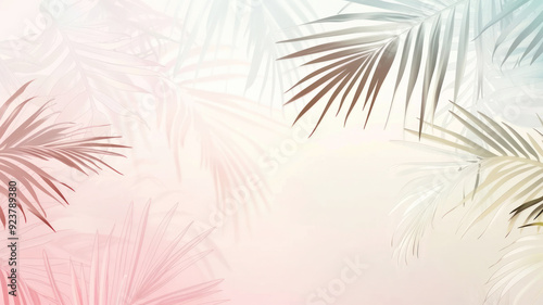 Minimalist Tropical Leaves  Background with Soft Pastels and Clean Lines, Peaceful and Expansive Composition, Simple and Elegant Design, HD Quality