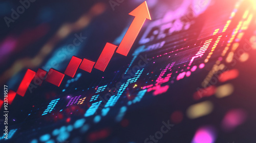 A 3D financial forecast with a rising arrow, symbolizing positive projections photo