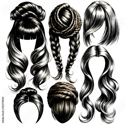 Realistic set of female hairstyles on an isolated white background (12)