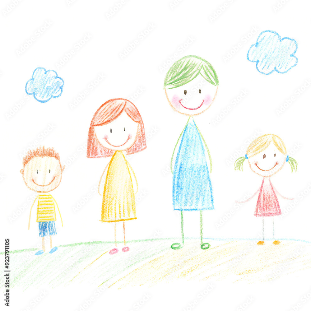 Child's Pencil Drawing of My Family, Artistic Style