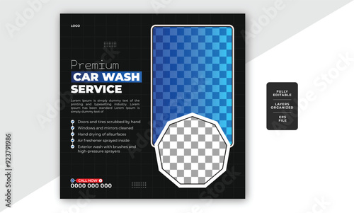 Cleaning service promotional car wash trendy social media post or web banner vector template design