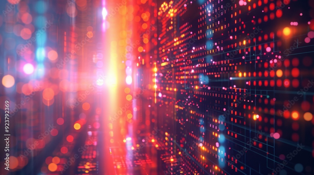 Glowing orange and blue binary code background with bright lights. Light cybernetic background. Glowing orange and blue binary code background with bright lights. Light cybernetic background.