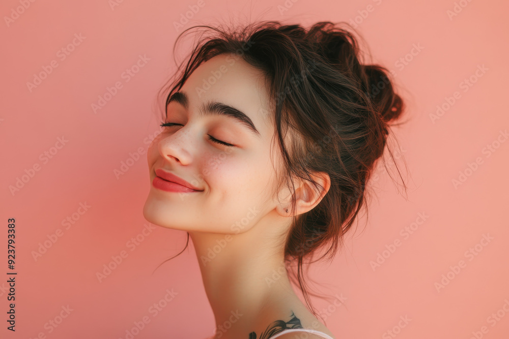 A close up of a woman's face with tattoos and her eyes closed A close up of a woman's face with tattoos and her eyes closed
