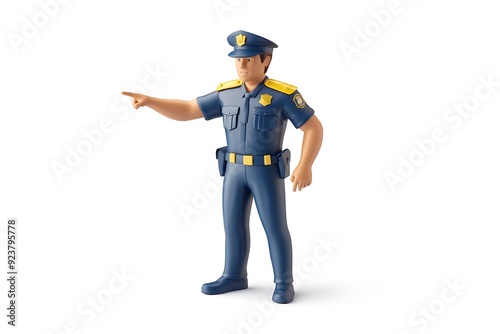 High-Quality 3D Icon of Male Police Officer Directing Traffic on White Background