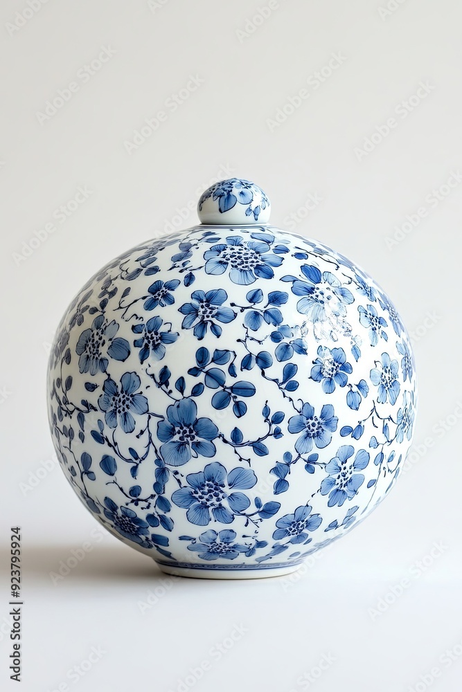 A porcelain lychee, crafted with intricate blue and white Chinese designs, standing against a plain white background, highlighting its textured surface A porcelain lychee, crafted with intricate blue and white Chinese designs, standing against a plain white background, highlighting its textured surface