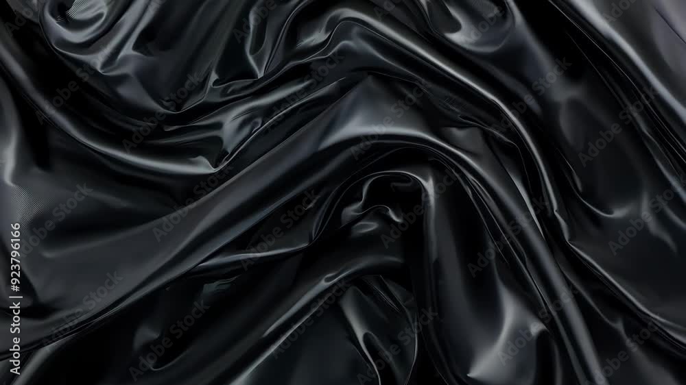 Luxurious black satin fabric gently moving in elegant waves Luxurious black satin fabric gently moving in elegant waves
