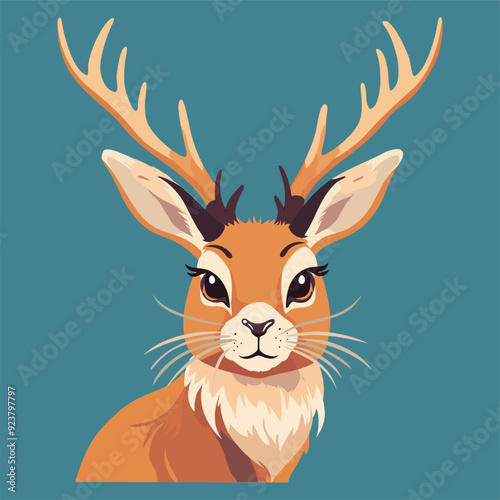 Jackalope. Mythical animal of North American folklore. Vector colorful poster