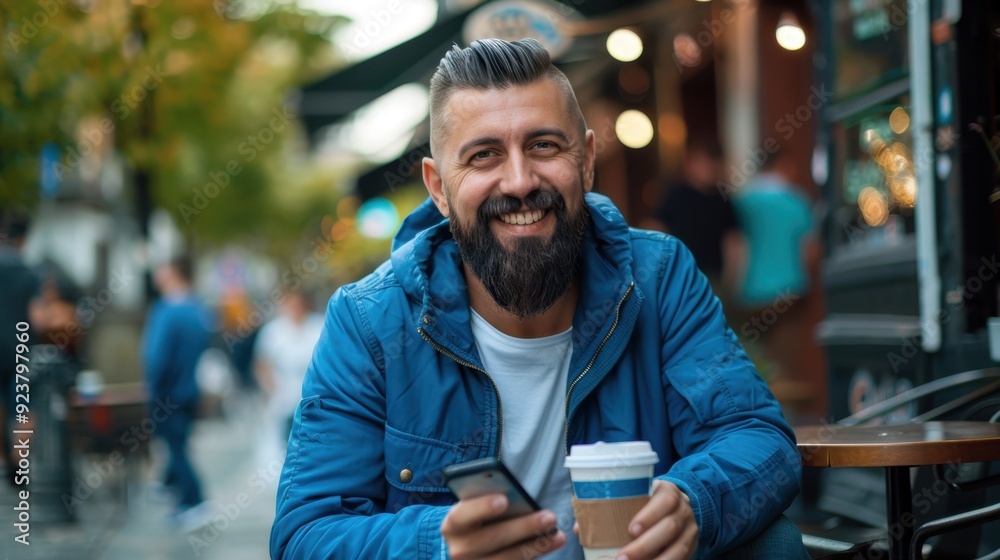The bearded man with smartphone The bearded man with smartphone