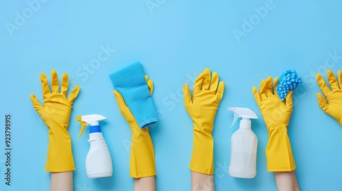 The cleaning supplies hands photo