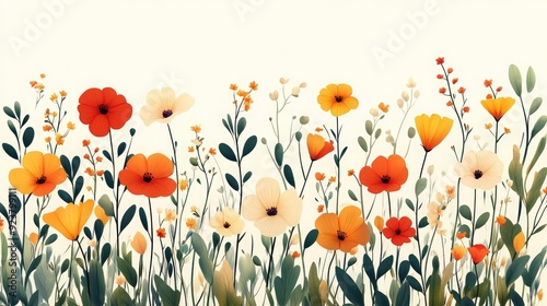 Simple flower garden with a few outlined plants, minimalist style, soft colors, [flower clipart], [garden], [minimalist]