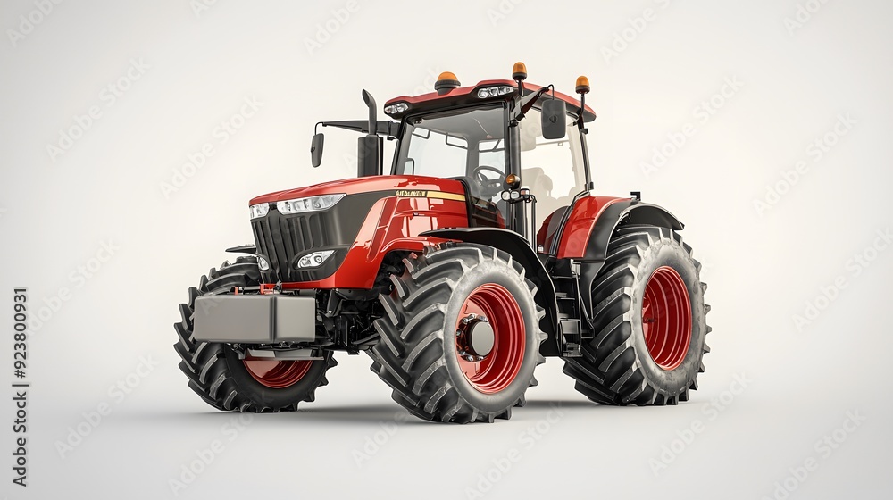 Obraz premium Modern Red Tractor on White Background.