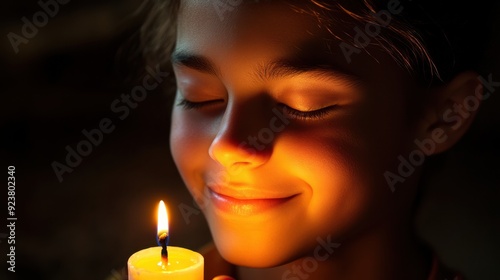 Wallpaper Mural Serene Child Enjoying Candlelight Glow in Dark Torontodigital.ca