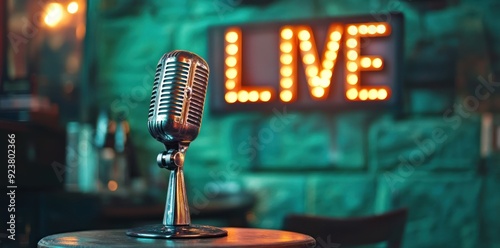 Vintage Microphone with Live Sign