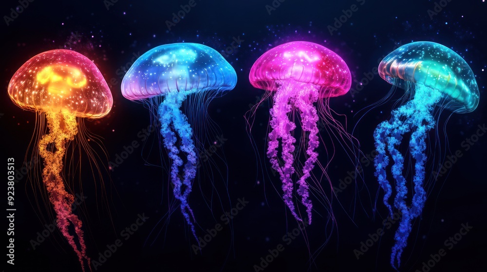 Glowing Jellyfish in a Deep Blue Sea Glowing Jellyfish in a Deep Blue Sea