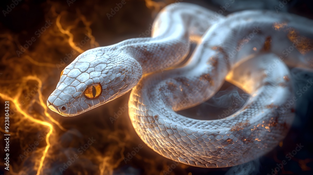 Fototapeta premium White Snake in Fire.