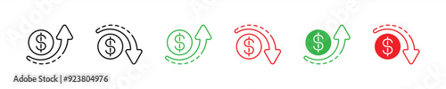 set of money increase icon set. arrow with dollar icon. dollar increase and decrease symbol icon. vector illustration