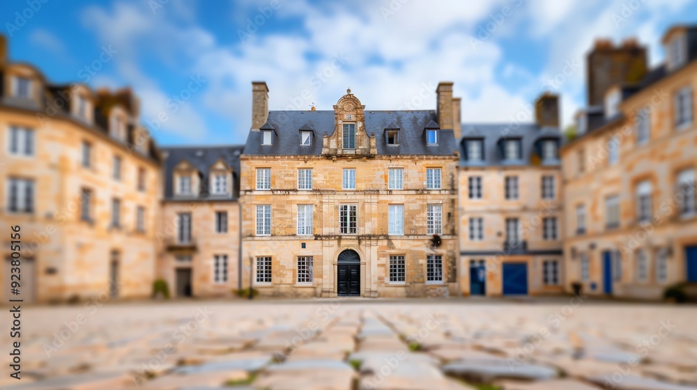 A historic stone building with a courtyard in a European city.