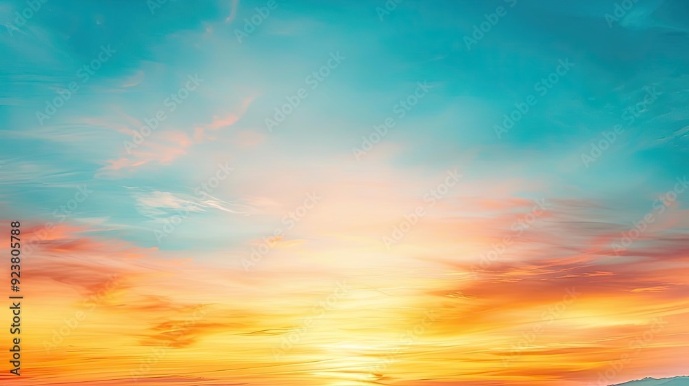 Obraz premium A sunrise symbolizing the arrival of a new day, and a sunset marking the departure of the day, both scenes blending seamlessly in the sky