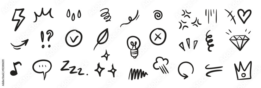 set hand drawn doodle expression sign concept design isolated white background. set hand drawn doodle expression sign concept design isolated white background.