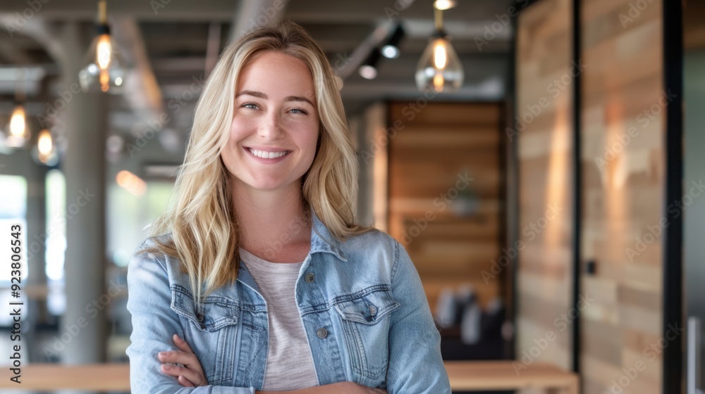The cheerful woman in denim The cheerful woman in denim