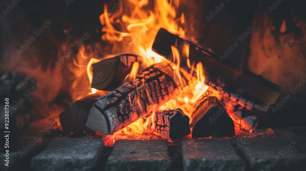 Obraz premium Logs burning brightly in a fireplace