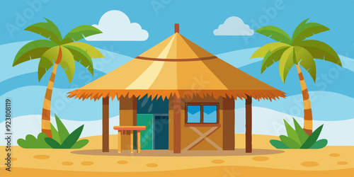 Bungalow hut, vector African thatched nipa house, straw village building roof, bamboo beach tent. Poor people shack, Hawaii summer tropical camp construction. Cartoon traditional bungalow hut clipart