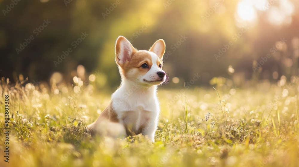 Playful Corgi in Sunlit Field Playful Corgi in Sunlit Field