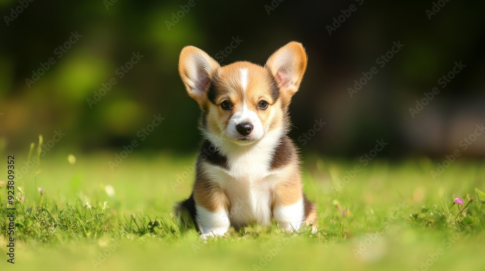 Adorable Corgi Puppy Sitting on Grass Adorable Corgi Puppy Sitting on Grass